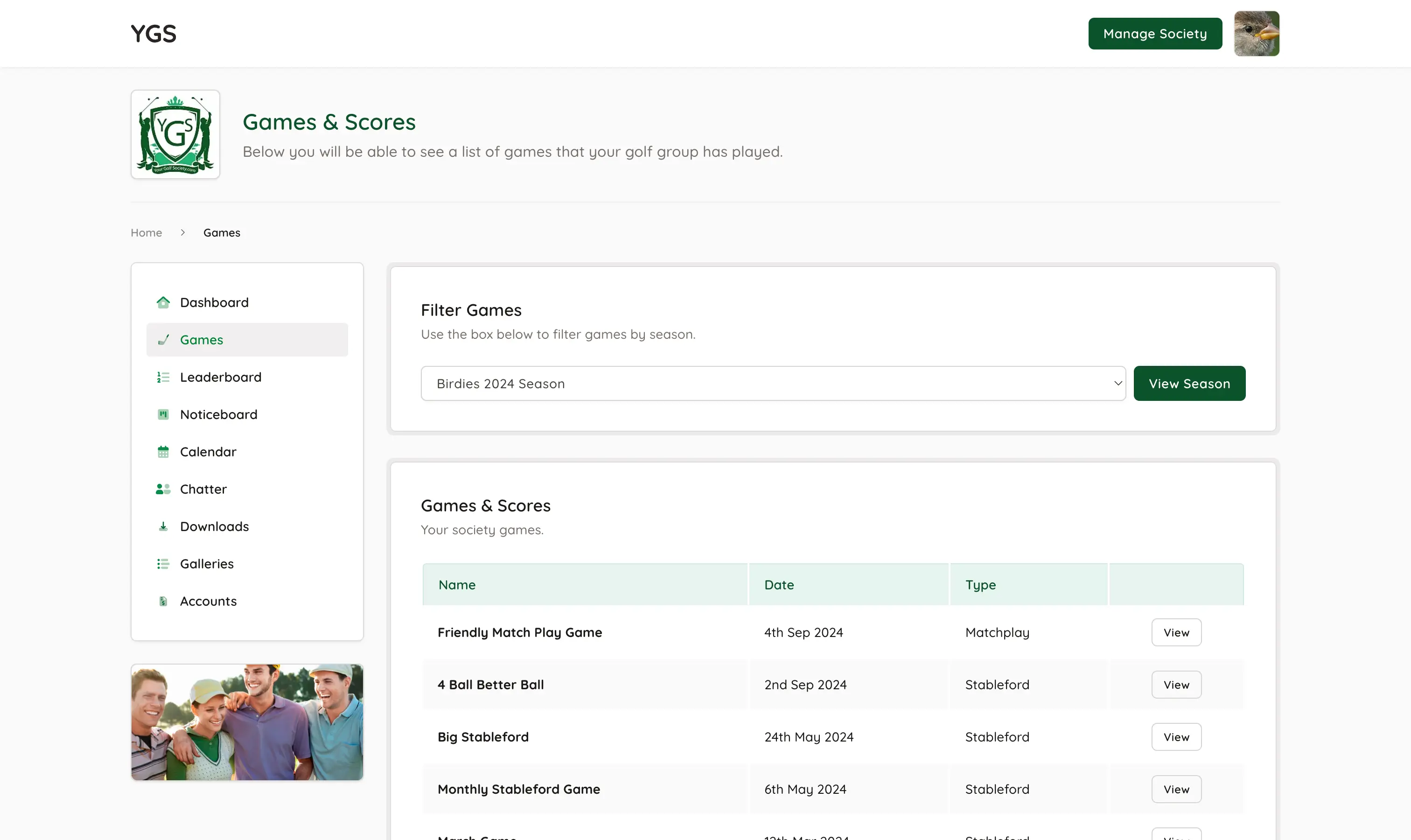 Golf Society App Interface